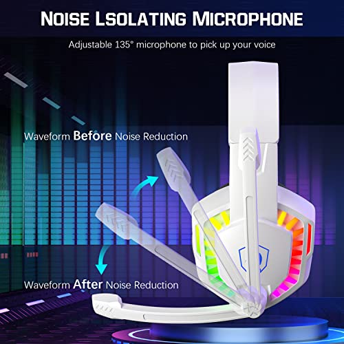 Kabelgebundene Gaming-Tastatur, Maus und Mauspad und Gaming-Headset, Regenbogen-LED-Hintergrundbeleuchtung, Over-Ear-Kopfhörer mit Mikrofon, Mauspad, für PC-Gamer und Xbox und PS4 (weiß/schwarz) Bild 6