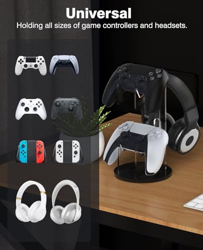 MoKo Game Controller Halter/Headset Ständer, 2 In 1 Acryl Universalhalterung für Switch/Switch 2 PS4 PS5 Xbox One Xbox Series Halterung Gaming Zubehör, Controller Kopfhörer Halterung, Schwarz&Klar Bild 2