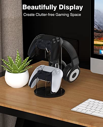 MoKo Game Controller Halter/Headset Ständer, 2 In 1 Acryl Universalhalterung für Switch/Switch 2 PS4 PS5 Xbox One Xbox Series Halterung Gaming Zubehör, Controller Kopfhörer Halterung, Schwarz&Klar Bild 6