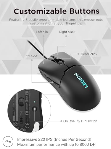 Lenovo Legion M300s RGB Gaming-Maus, bis zu 8000 DPI, 6 programmierbare Tasten, RGB 16,8 Millionen Farben Bild 4