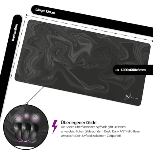 NYFTER - Premium 3XL Gaming Mauspad XXXL Nyfpad 1200x600mm Mousepad im Liquid Design Wellenfrei mit extra vernähten Kanten und starker Gleitfähigkeit Bild 3