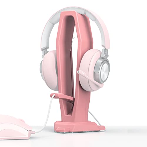 KIWIFOTOS 2-in-1 Kopfhörerständer für Mädchen, PC Gaming Headset Halter Kopfhörer Stand mit Maus Bungee, Desktop Kopfhörer Hänger, Gaming Zubehör- Rosa Bild 1