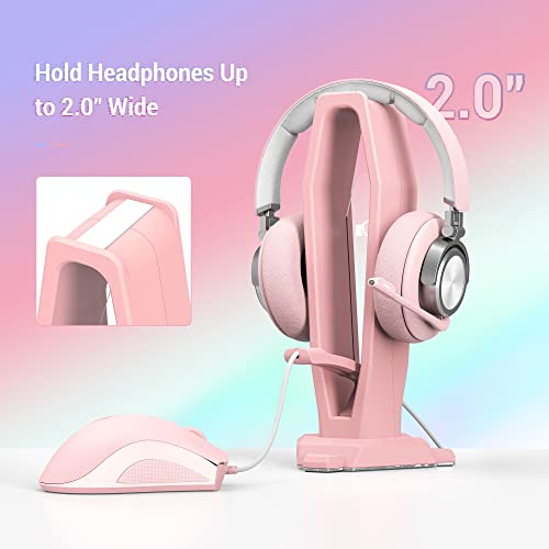 KIWIFOTOS 2-in-1 Kopfhörerständer für Mädchen, PC Gaming Headset Halter Kopfhörer Stand mit Maus Bungee, Desktop Kopfhörer Hänger, Gaming Zubehör- Rosa Bild 3