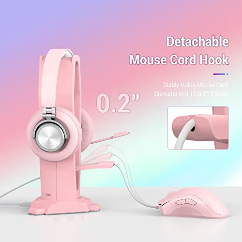 KIWIFOTOS 2-in-1 Kopfhörerständer für Mädchen, PC Gaming Headset Halter Kopfhörer Stand mit Maus Bungee, Desktop Kopfhörer Hänger, Gaming Zubehör- Rosa Bild 4
