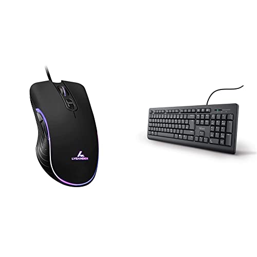 LYCANDER LMC380 Gaming-Maus, kabelgebunden, 1, 5 m Kabel & Trust 24092 Taro Kabelgebundene Tastatur, Deutsches QWERTZ Layout, Leise Tasten, Spritzwassergeschützt, Schwarz Bild 1