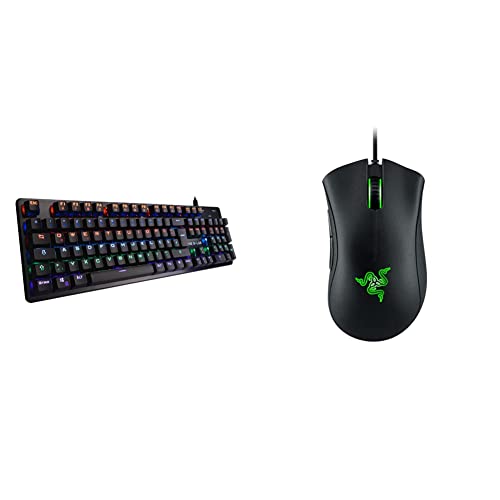 THE G-LAB Keyz Carbon V3 Mechanische Gaming-Tastatur QWERTZ Blue Switches & Razer DeathAdder Essential (2021) - Essentielle Gaming-Maus mit optischem 6.400-DPI-Sensor Schwarz Bild 1