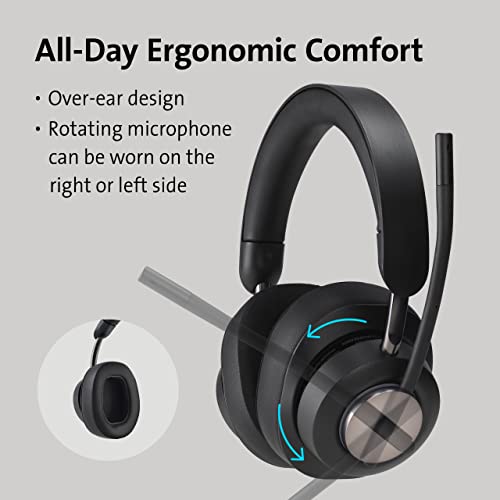 Kensington H3000 Over-Ear Bluetooth Kopfhörer mit Mikrofon, Windows- und Mac-kompatibles kabelloses Headset, mit Noice-Cancelling, USB-C-Ladekabel und Tragetasche (K83452WW) Bild 3