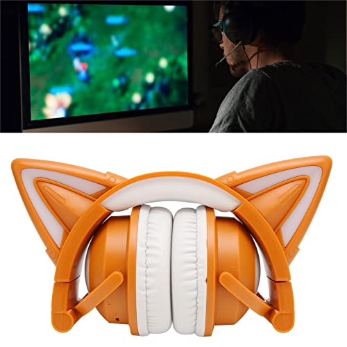 Yunseity Bluetooth-Headset mit Katzenohren, Kabelloser Faltbarer Kopfhörer mit 7 LED-Lichteffekten, Süßes Over-Ear-Gaming-Headset mit Eingebautem Mikrofon für Smartphones, Tablets, PCs, Laptops(Gelb) Bild 3