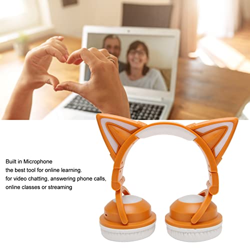Yunseity Bluetooth-Headset mit Katzenohren, Kabelloser Faltbarer Kopfhörer mit 7 LED-Lichteffekten, Süßes Over-Ear-Gaming-Headset mit Eingebautem Mikrofon für Smartphones, Tablets, PCs, Laptops(Gelb) Bild 5