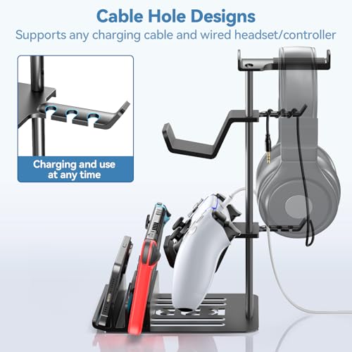 KDD Gaming Kopfhörer Ständer, Headset Halterung Tisch & Controller Halter, Headset Ständer mit Aluminium-Stange, Universaler Headphone Stand für Controller Switch iPad Handy PC Gaming Zubehör(Schwarz) Bild 2