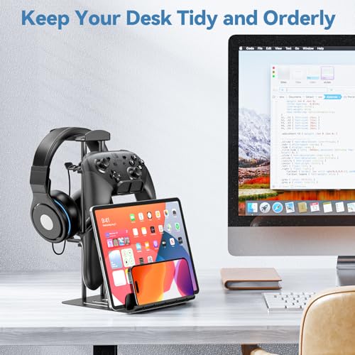 KDD Gaming Kopfhörer Ständer, Headset Halterung Tisch & Controller Halter, Headset Ständer mit Aluminium-Stange, Universaler Headphone Stand für Controller Switch iPad Handy PC Gaming Zubehör(Schwarz) Bild 3