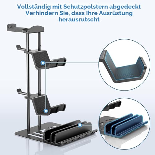 KDD Gaming Kopfhörer Ständer, Headset Halterung Tisch & Controller Halter, Headset Ständer mit Aluminium-Stange, Universaler Headphone Stand für Controller Switch iPad Handy PC Gaming Zubehör(Schwarz) Bild 4