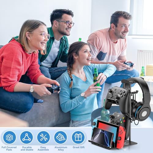 KDD Gaming Kopfhörer Ständer, Headset Halterung Tisch & Controller Halter, Headset Ständer mit Aluminium-Stange, Universaler Headphone Stand für Controller Switch iPad Handy PC Gaming Zubehör(Schwarz) Bild 5