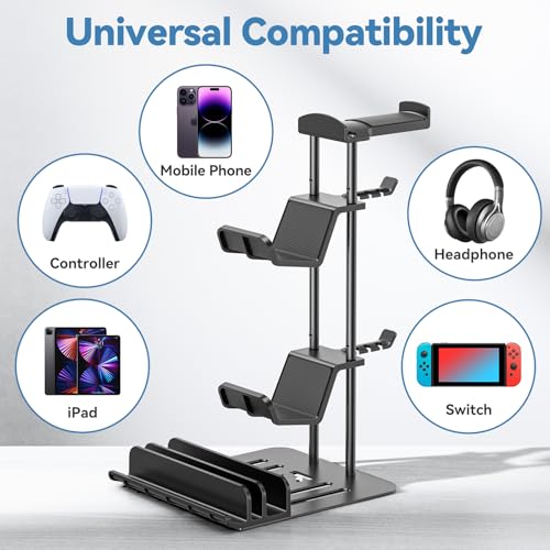 KDD Gaming Kopfhörer Ständer, Headset Halterung Tisch & Controller Halter, Headset Ständer mit Aluminium-Stange, Universaler Headphone Stand für Controller Switch iPad Handy PC Gaming Zubehör(Schwarz) Bild 6
