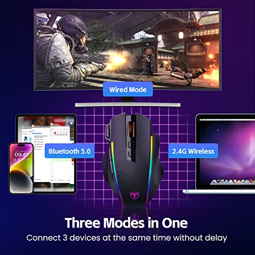 RisoPhy Gaming Maus Kabellose RGB,2.4G/USB-C/Bluetooth Maus mit 8 Programmierbare Tasten/10000DPI/7 RGB Beleuchtung,Wireless Ergonomische Maus für PC/Mac Gamer Bild 2