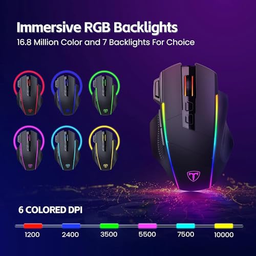 RisoPhy Gaming Maus Kabellose RGB,2.4G/USB-C/Bluetooth Maus mit 8 Programmierbare Tasten/10000DPI/7 RGB Beleuchtung,Wireless Ergonomische Maus für PC/Mac Gamer Bild 3