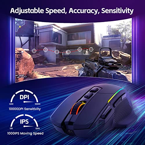 RisoPhy Gaming Maus Kabellose RGB,2.4G/USB-C/Bluetooth Maus mit 8 Programmierbare Tasten/10000DPI/7 RGB Beleuchtung,Wireless Ergonomische Maus für PC/Mac Gamer Bild 5