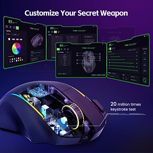 RisoPhy Gaming Maus Kabellose RGB,2.4G/USB-C/Bluetooth Maus mit 8 Programmierbare Tasten/10000DPI/7 RGB Beleuchtung,Wireless Ergonomische Maus für PC/Mac Gamer Bild 6