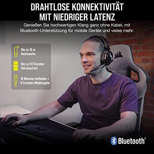 Corsair HS55 Wireless CORE Leichtes Gaming Headset - Omnidirektionales Mikrofon - Neodym-Treiber - Bis zu 50 ft Reichweite - iCUE-Kompatibel - PC, PS4, Nintendo Switch - Carbon Bild 2