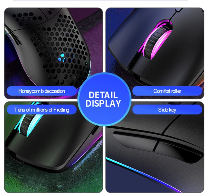 Kabellose Gaming Maus, Hohl Geschnitztes Design, Bunt, Wiederaufladbar, Langlebig, 2.4 G 4 Einstellbare 3200-DPI-Stufen, 7 Tasten, Optischer Sensor Für E-Sportb Arbeit(Schwarz) Bild 2