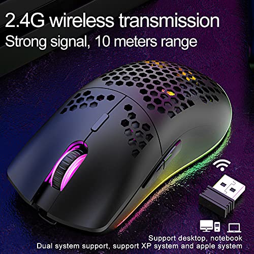 Kabellose Gaming Maus, Hohl Geschnitztes Design, Bunt, Wiederaufladbar, Langlebig, 2.4 G 4 Einstellbare 3200-DPI-Stufen, 7 Tasten, Optischer Sensor Für E-Sportb Arbeit(Schwarz) Bild 4