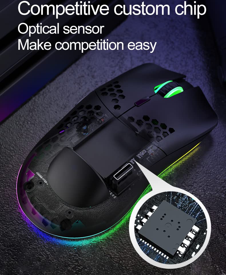 Kabellose Gaming Maus, Hohl Geschnitztes Design, Bunt, Wiederaufladbar, Langlebig, 2.4 G 4 Einstellbare 3200-DPI-Stufen, 7 Tasten, Optischer Sensor Für E-Sportb Arbeit(Schwarz) Bild 5