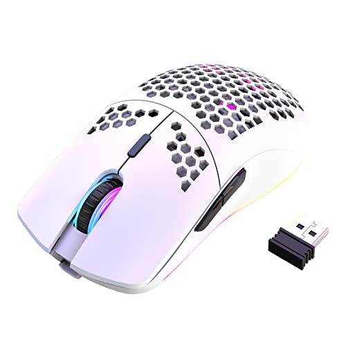 Kabellose Gaming Maus, Hohl Geschnitztes Design, Bunt, Wiederaufladbar, Langlebig, 2.4 G 4 Einstellbare 3200-DPI-Stufen, 7 Tasten, Optischer Sensor Für E-Sportb Arbeit(Weiß) Bild 2