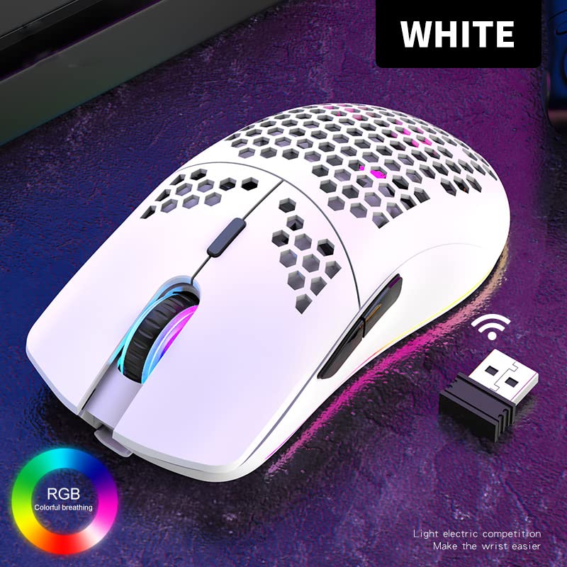 Kabellose Gaming Maus, Hohl Geschnitztes Design, Bunt, Wiederaufladbar, Langlebig, 2.4 G 4 Einstellbare 3200-DPI-Stufen, 7 Tasten, Optischer Sensor Für E-Sportb Arbeit(Weiß) Bild 3