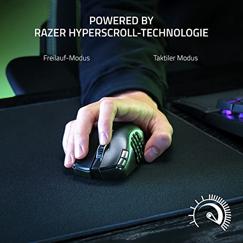 Razer Naga V2 HyperSpeed - Ergonomische Kabellose MMO Gaming Maus (19 Programmierbaren Tasten, Wireless 2,4 GHz, Bluetooth, Bis zu 250 Stunden, Focus Pro 30K Optischer Sensor) Schwarz Bild 4