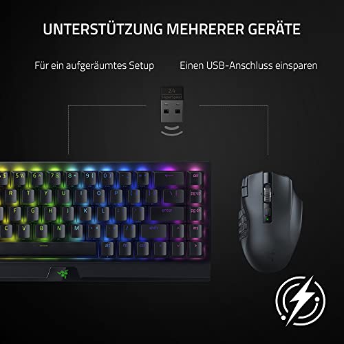 Razer Naga V2 HyperSpeed - Ergonomische Kabellose MMO Gaming Maus (19 Programmierbaren Tasten, Wireless 2,4 GHz, Bluetooth, Bis zu 250 Stunden, Focus Pro 30K Optischer Sensor) Schwarz Bild 6