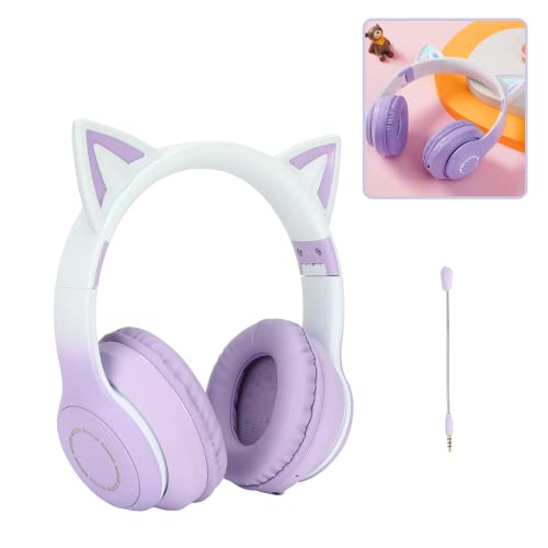 Gugxiom Cat-Ear-Kopfhörer, Kabellose Gaming-Headsets über Bluetooth 5.1/3,5 Mm AUX-Kabel, Faltbare Kopfhörer mit 7-farbigen LED-Leuchten und 4 LED-Modi für Mädchen(Violett) Bild 1
