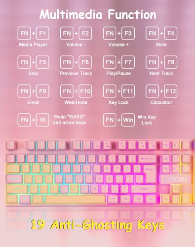Rosa Gaming-Tastatur und Maus-Kombination, beleuchtete Membran, USB kabelgebundene Gaming-Maus mit RGB-Hintergrundbeleuchtung für Windows/PC/Laptop/MAC/Xbox, Kawaii-Geschenk für Mädchen-Rosa Bild 5