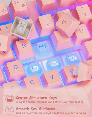 Rosa Gaming-Tastatur und Maus-Kombination, beleuchtete Membran, USB kabelgebundene Gaming-Maus mit RGB-Hintergrundbeleuchtung für Windows/PC/Laptop/MAC/Xbox, Kawaii-Geschenk für Mädchen-Rosa Bild 6