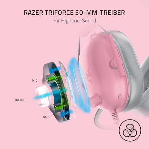 Razer BlackShark V2 X - Multi-Plattform kabelgebundenes Esports-Headset (Triforce 50mm Treiber, Erweiterte Passive Geräuschunterdrückung, 7.1 Surround Sound, Hyperclear Cardioid Mic) Quartz Pink Bild 4