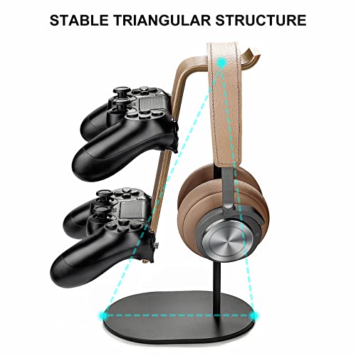 Controller und Kopfhörer Halter, Aluminium und Holz Gaming Controller & Headset Ständer Halterung für PS5 PS4 Xbox One Nintendo Switch, Universelles Schreibtisch-Game-Zubehör Bild 4