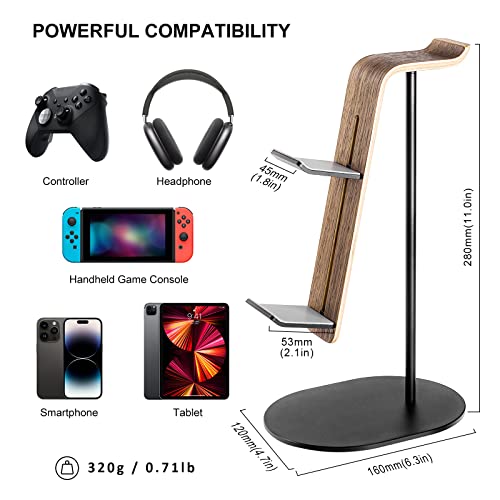 Controller und Kopfhörer Halter, Aluminium und Holz Gaming Controller & Headset Ständer Halterung für PS5 PS4 Xbox One Nintendo Switch, Universelles Schreibtisch-Game-Zubehör Bild 7