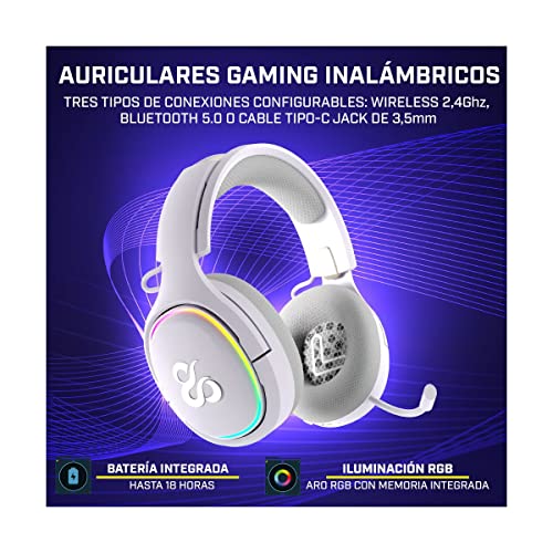 Newskill Aton Ivory Auriculares Gaming Inalámbricos RGB Bluetooth 5.0 Multiplataforma Blancos Bild 2