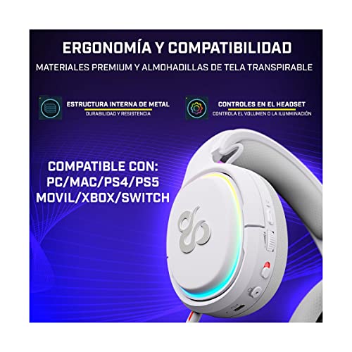 Newskill Aton Ivory Auriculares Gaming Inalámbricos RGB Bluetooth 5.0 Multiplataforma Blancos Bild 3