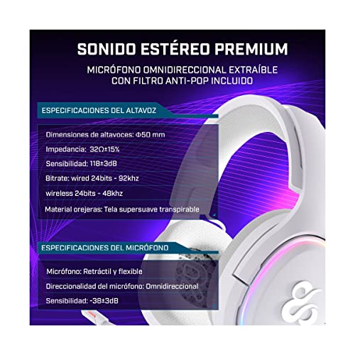 Newskill Aton Ivory Auriculares Gaming Inalámbricos RGB Bluetooth 5.0 Multiplataforma Blancos Bild 5
