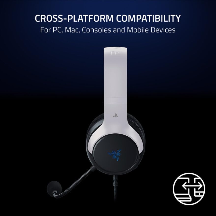 Razer Kaira X Kabelgebundenes Gaming-Headset für PlayStation 5,PS5, PS4, PC, Mac, Mobiltelefon: 50 mm Treiber, HyperClear Cardiooid Mic,Memory Foam Kissen,On-Headset Bedienelemente,Weiß,Schwarz Bild 4