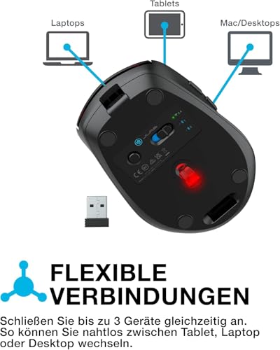 JLab Go Charge Bluetooth Maus/Funkmaus wiederaufladbar, BT 5,0/5,0+2,4Ghz mit USB-Dongle, Laptop Maus kabellos, Silent Wireless Mouse, Computermaus kabellos für PC/iPad/Computer/Tablet Bild 2