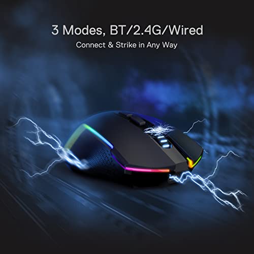 Redragon M693 Wireless Gaming Mouse, 8000 DPI kabelgebundene/drahtlose Maus mit 3-Modi-Verbindung, BT & 2.4G Wireless, 7 Makro-Tasten, langlebige Akkukapazität und RGB für PC/Mac/Laptop Bild 3