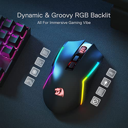 Redragon M693 Wireless Gaming Mouse, 8000 DPI kabelgebundene/drahtlose Maus mit 3-Modi-Verbindung, BT & 2.4G Wireless, 7 Makro-Tasten, langlebige Akkukapazität und RGB für PC/Mac/Laptop Bild 4