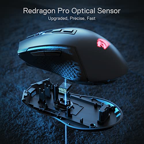 Redragon M693 Wireless Gaming Mouse, 8000 DPI kabelgebundene/drahtlose Maus mit 3-Modi-Verbindung, BT & 2.4G Wireless, 7 Makro-Tasten, langlebige Akkukapazität und RGB für PC/Mac/Laptop Bild 5