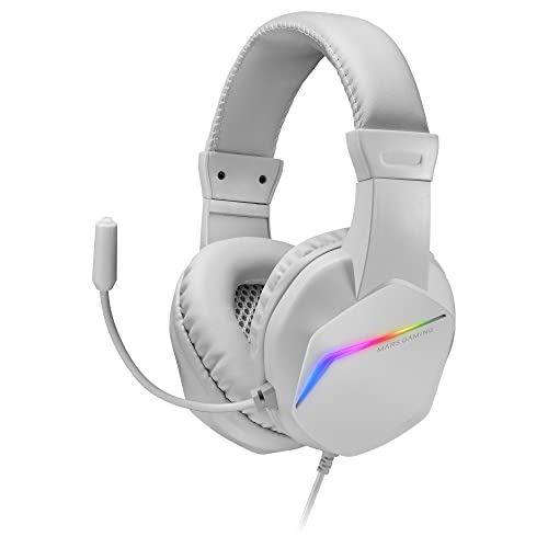 Mars Gaming Gaming MH122, FRGB Over Ear Kopfhörer mit Mikrofon, HiFi Sound, Geräuschunterdrückung, Ultraleichtgewicht, PS4 PS5 Xbox Switch Switch 2 Tablet Windows Mac, Weiß, MH122W, Large Bild 1