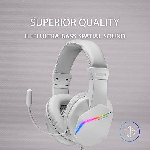 Mars Gaming Gaming MH122, FRGB Over Ear Kopfhörer mit Mikrofon, HiFi Sound, Geräuschunterdrückung, Ultraleichtgewicht, PS4 PS5 Xbox Switch Switch 2 Tablet Windows Mac, Weiß, MH122W, Large Bild 4