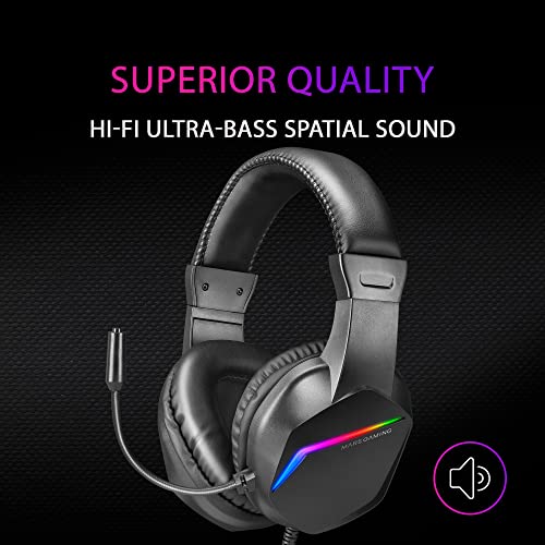 Mars Gaming Gaming MH122, FRGB Over Ear Kopfhörer mit Mikrofon, HiFi Sound, Geräuschunterdrückung, Ultraleichtgewicht, PS4 PS5 Xbox Switch Switch 2 Tablet Windows Mac, Schwarz, Large Bild 4