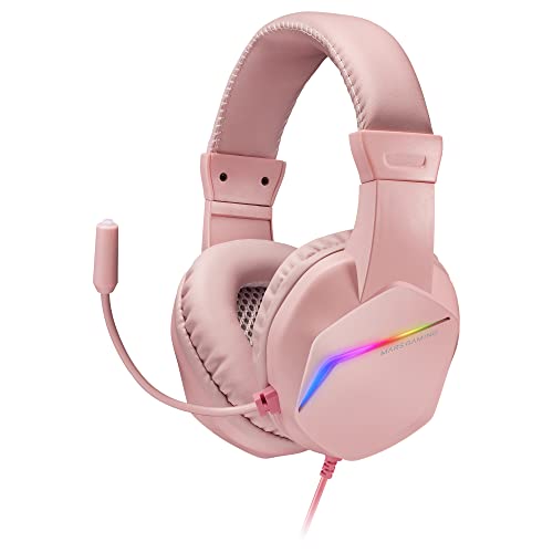 Mars Gaming Gaming MH122, FRGB Over Ear Kopfhörer mit Mikrofon, HiFi Sound, Geräuschunterdrückung, Ultraleichtgewicht, PS4 PS5 Xbox Switch Switch 2 Tablet Windows Mac, Rosa, MH122P, Large Bild 1