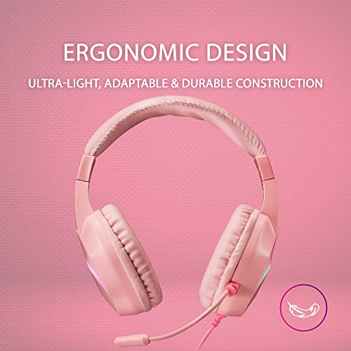 Mars Gaming Gaming MH122, FRGB Over Ear Kopfhörer mit Mikrofon, HiFi Sound, Geräuschunterdrückung, Ultraleichtgewicht, PS4 PS5 Xbox Switch Switch 2 Tablet Windows Mac, Rosa, MH122P, Large Bild 3
