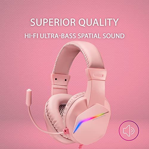 Mars Gaming Gaming MH122, FRGB Over Ear Kopfhörer mit Mikrofon, HiFi Sound, Geräuschunterdrückung, Ultraleichtgewicht, PS4 PS5 Xbox Switch Switch 2 Tablet Windows Mac, Rosa, MH122P, Large Bild 4